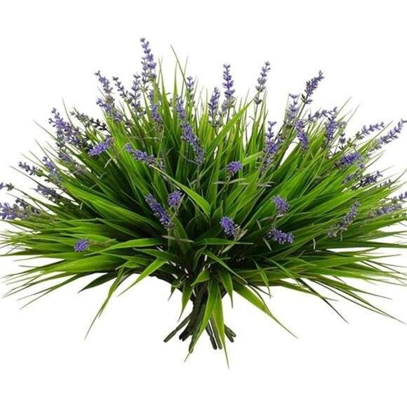 Outdoor Fake Plants 12 Bundles UV Resistant Grass with Flowers Porch Decor - Picture 7 of 7